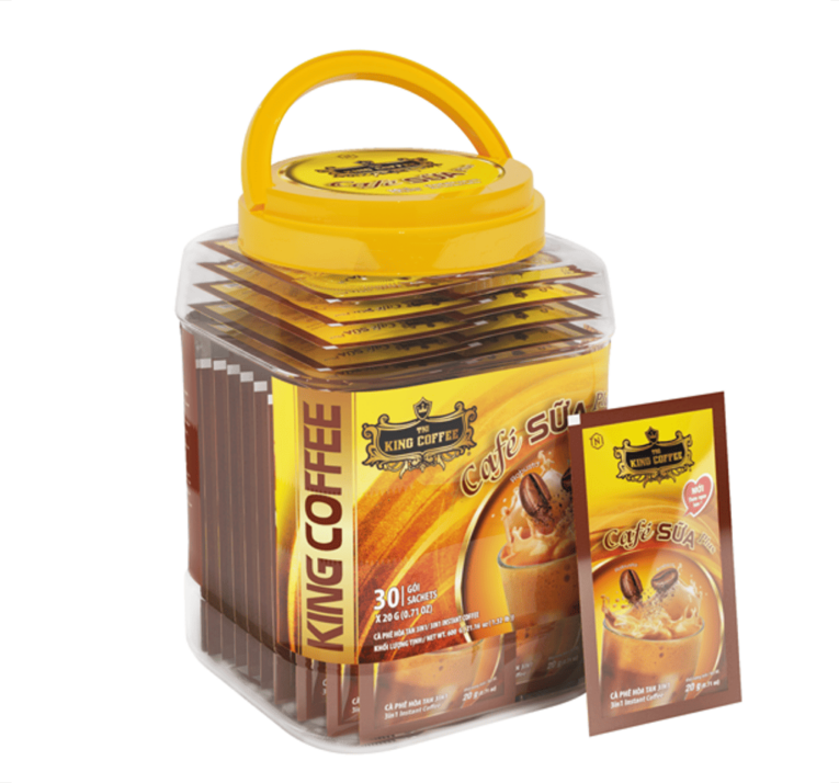 KING COFFEE Café SỮA Plus - Hộp nhựa 600g (3 dây x 10 sachets x 20g)_VE