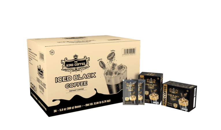 KING COFFEE Iced Black instant coffee - Box 160g (10 sachets x 16g) - box + sanchets + carton