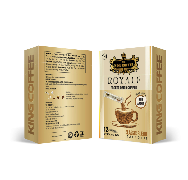 KING COFFEE ROYALE Classic Blend freeze dried soluble coffee - Box 24 g (12 sticks x 2g)